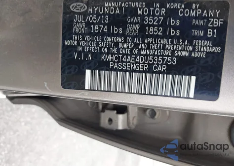 2013 Hyundai Accent Gls из США, поврежденный, VIN KMHCT4AE4DU535753